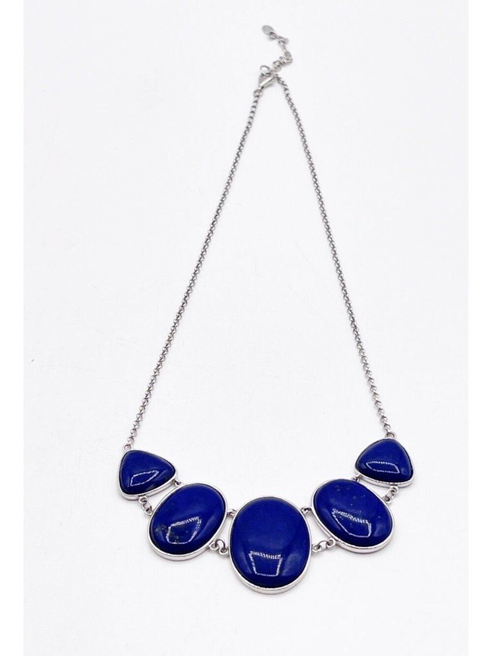 925 Sterling Silver Lapis Lazuli Bib Statement Necklace Adjustable Length
